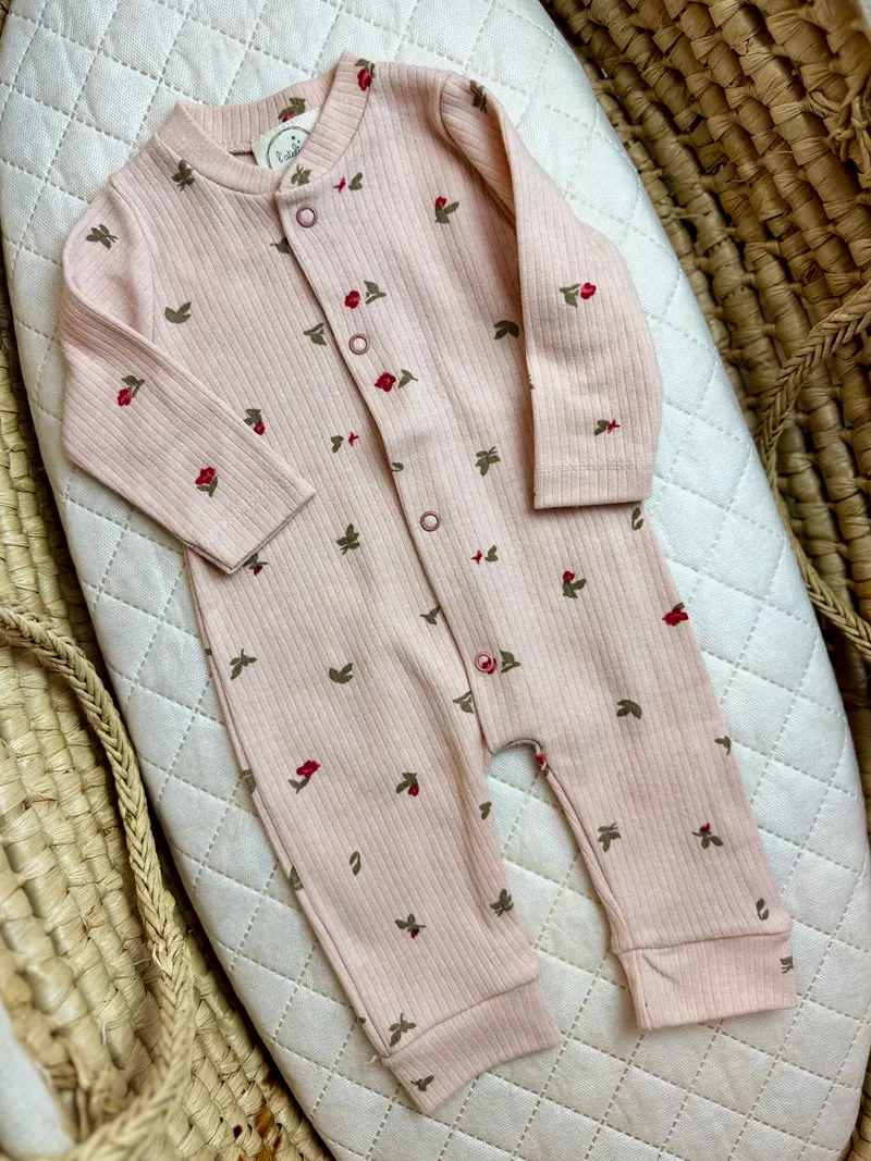 grenouillère pure coton bois de rose petites fleurs