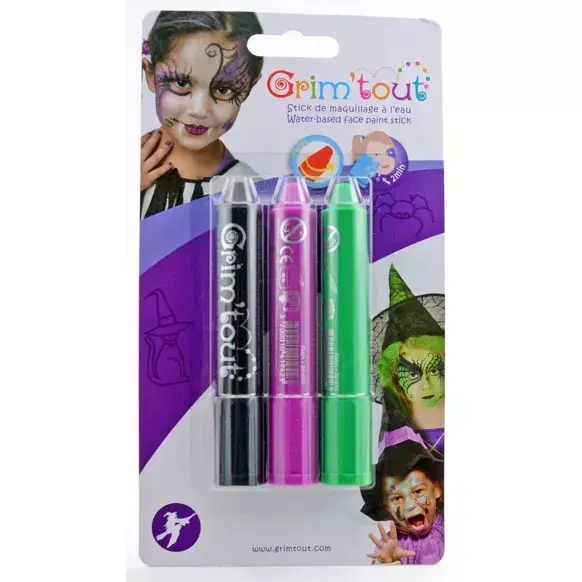 Grimtout - 3 Sticks de Maquillage de Fête sous Blister - Sorcière