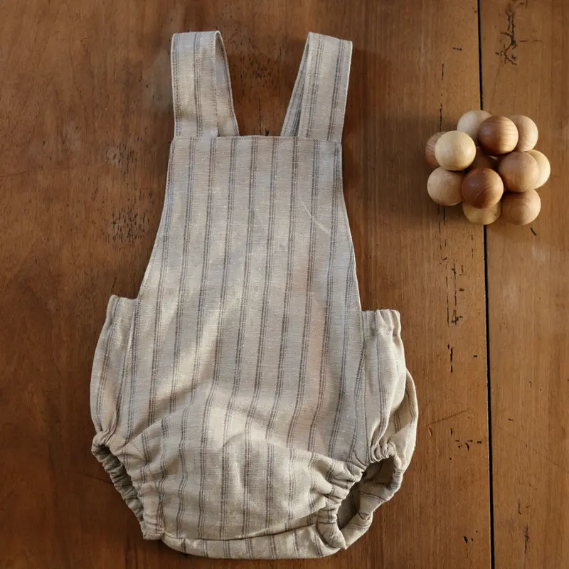 Handmade Baby Romper Linen & Cotton Mix - Beige - 3m-4y