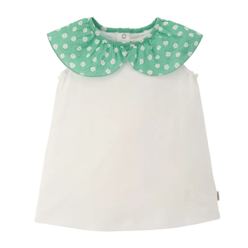 HAUT BLANC AVEC COL VERT D'EAU FLEURS