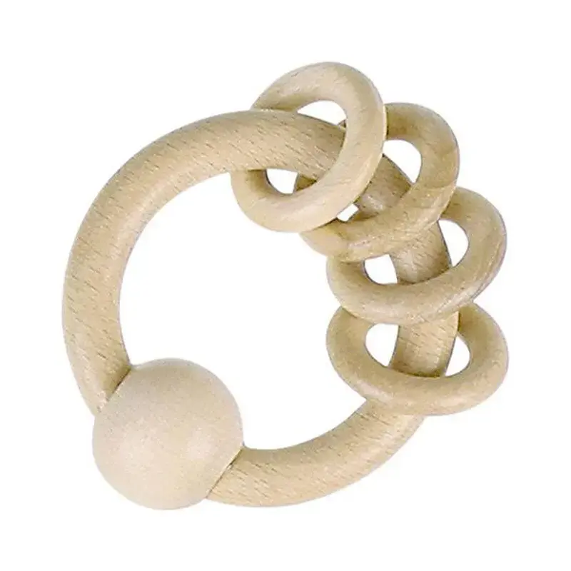 Hochet 4 anneaux en bois naturel Heimess