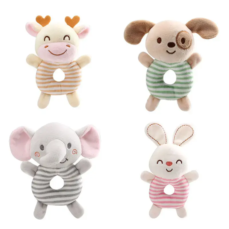 Hochet bébé animaux cartoon en peluche - anneau de préhension jouet lit nouveau-né 0-24 mois