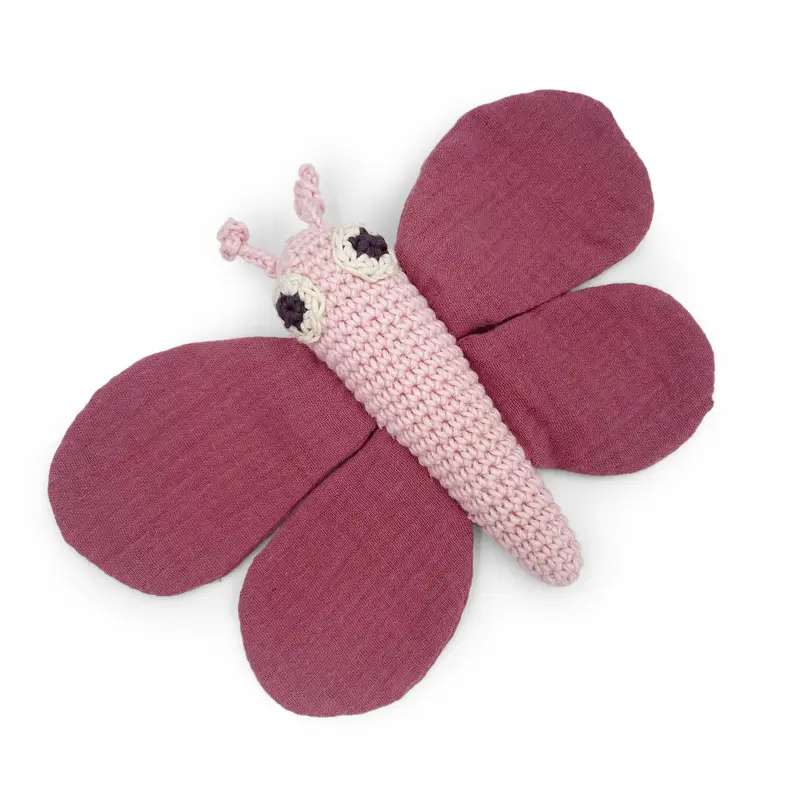 Hochet Doudou Papillon Rose