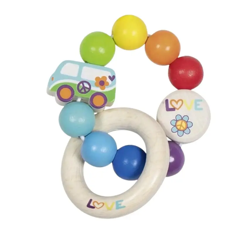 Hochet en bois bébé Goki arc-en-ciel voiture