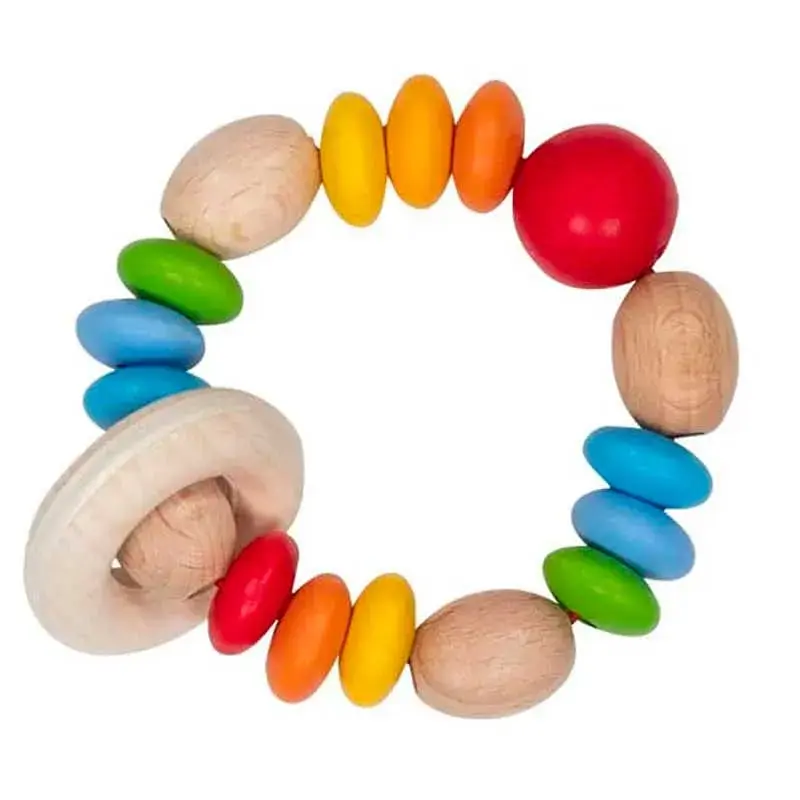 Hochet en bois Goki - Lentilles arc-en-ciel