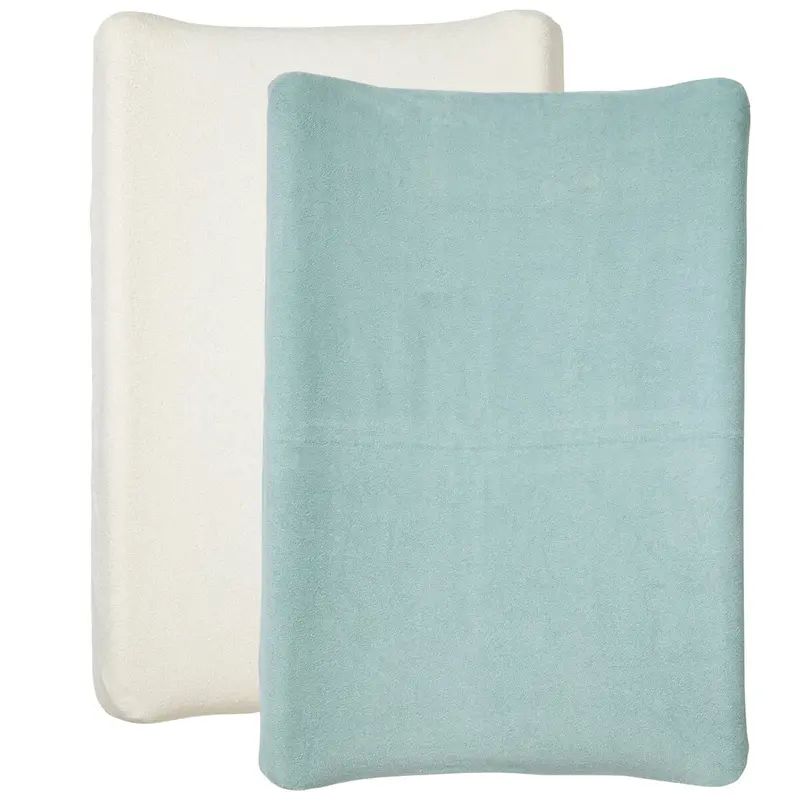 Housse pour matelas à langer Blanc / Bleu Vert - Lot de 2 - Eponge - Housse matelas à langer 50x70 cm