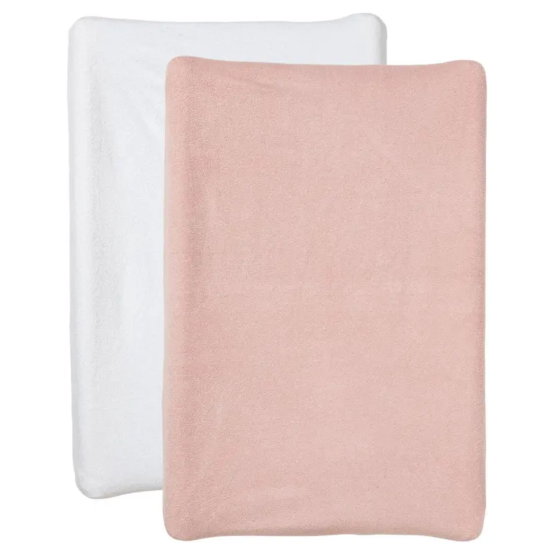 Housse pour matelas à langer Blanc / Rose - Lot de 2 - Eponge - Housse matelas à langer 50x70 cm