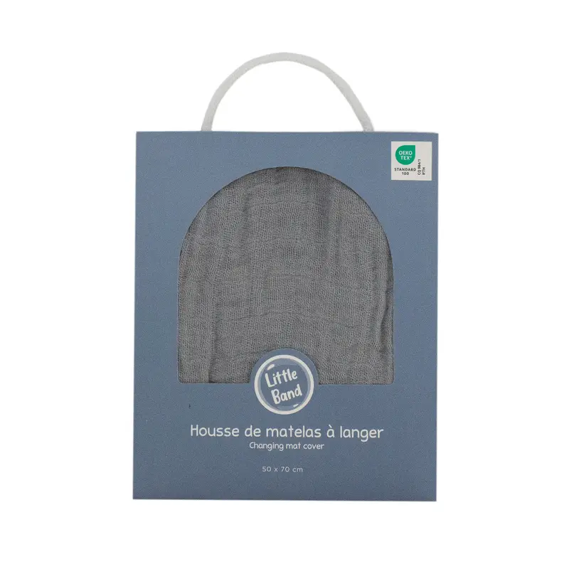 Housse pour matelas à langer Gris Perle en Gaze de coton - Housse matelas à langer 50x70 cm