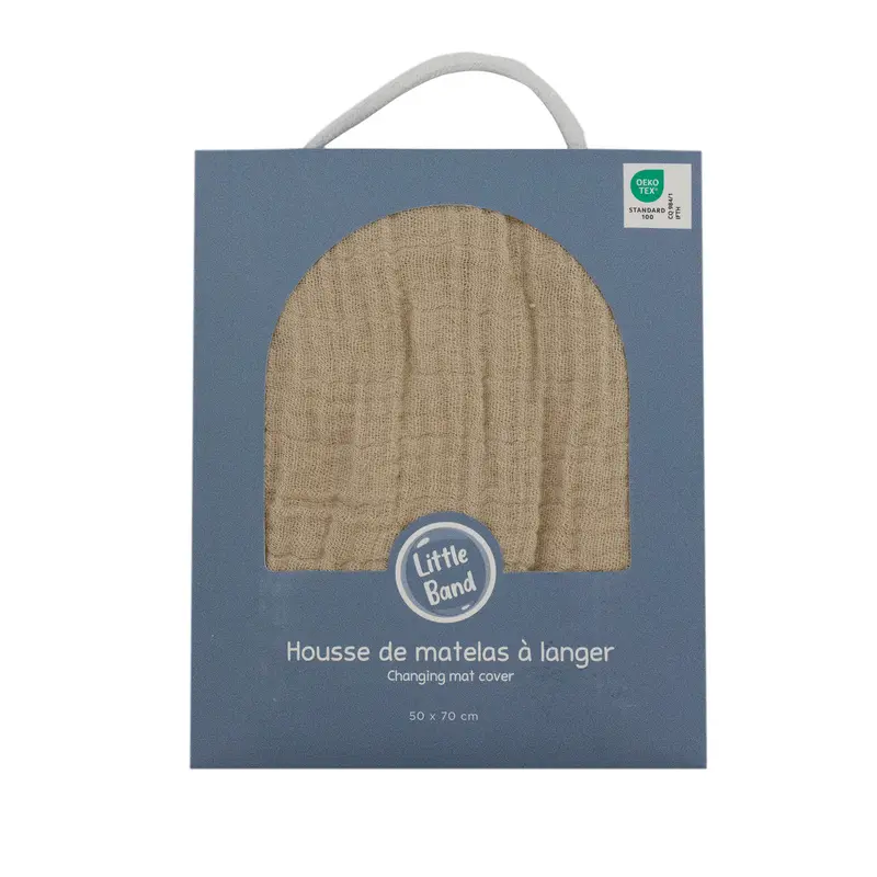 Housse pour matelas à langer Taupe en Gaze de coton - Housse matelas à langer 50x70 cm