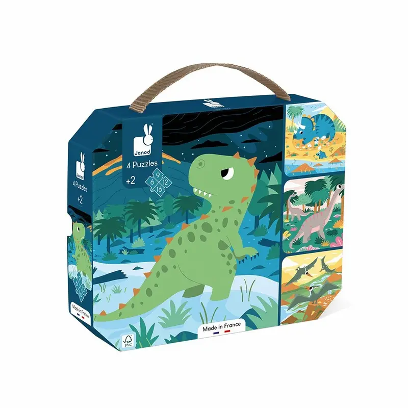 Janod - 4 Puzzles évolutifs dinosaures - 6 à 16 pièces - 2 ans+