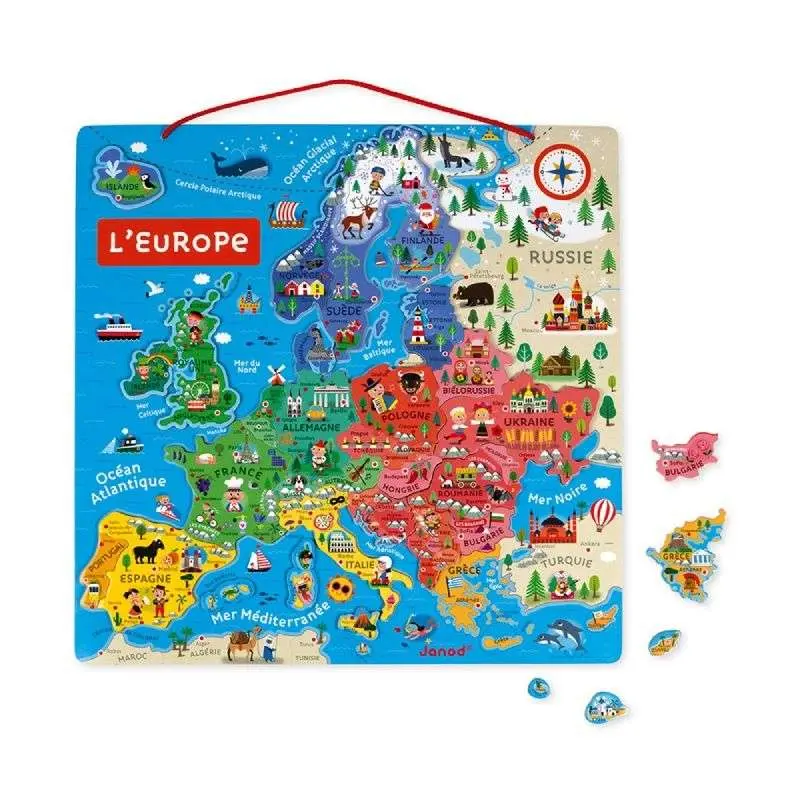 Janod - Carte d'Europe Magnétique en bois, 40 magnets - Puzzle -6 ans+
