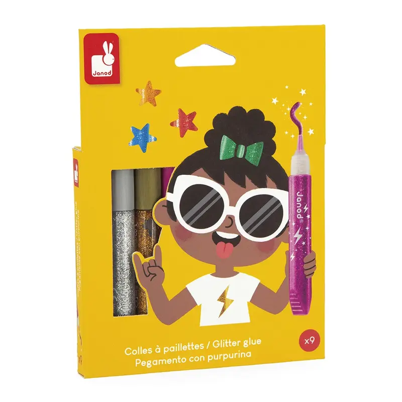 Janod - Colle à paillettes x 9 tubes - 3 ans+