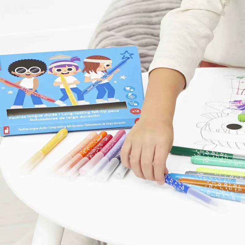 Janod - Feutres longue durée x 18 - 3 ans+