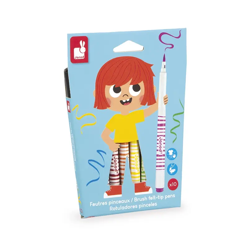 Janod - Feutres pinceaux x 10 - 3 ans+
