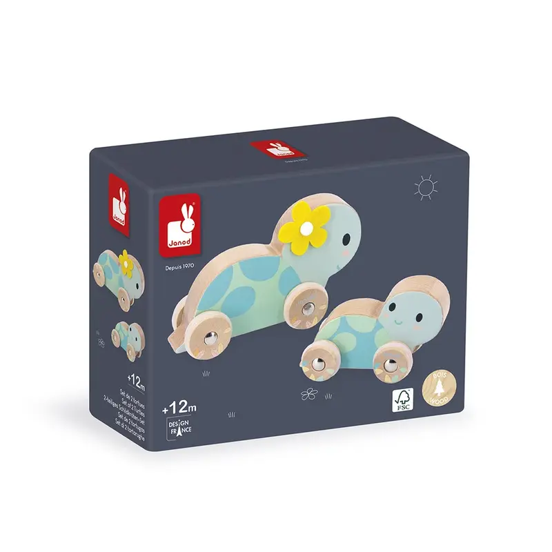 Janod - Set de 2 Tortues à pousser Pure 👶1 an+