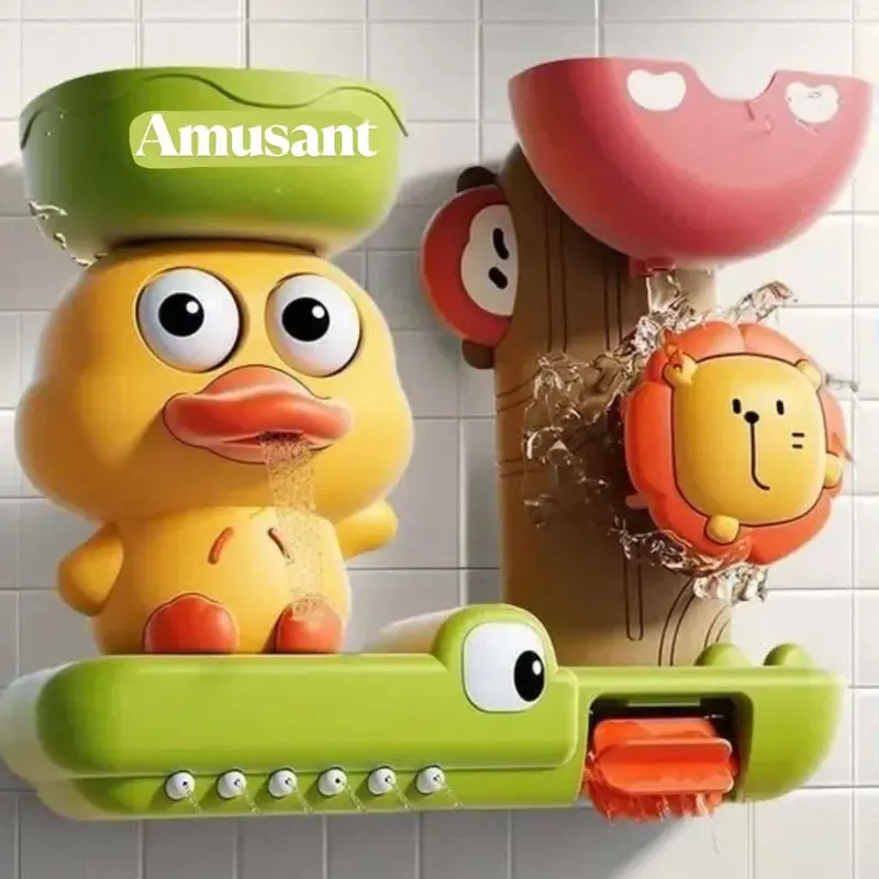 Jeu de Bain Bébé Moulin à Eau 4 Animaux – Ventouse Baignoire, Rotation Magique