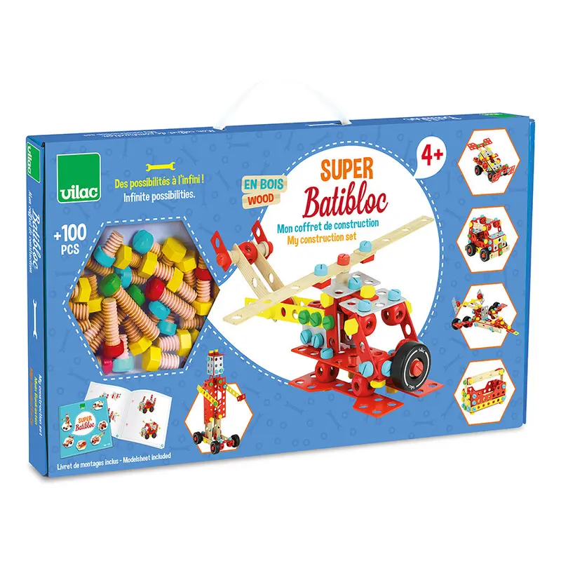 Jeu de construction en bois, coffret Batibloc Super - 4 ans+