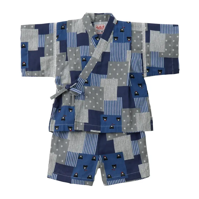 JINBEI EN COTON BLEU MARINE À CARREAUX DEUX PIÈCES