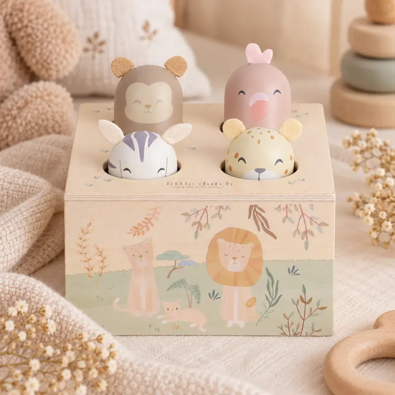 Jouet pop-up Safari Friends – jouet d’éveil en bois