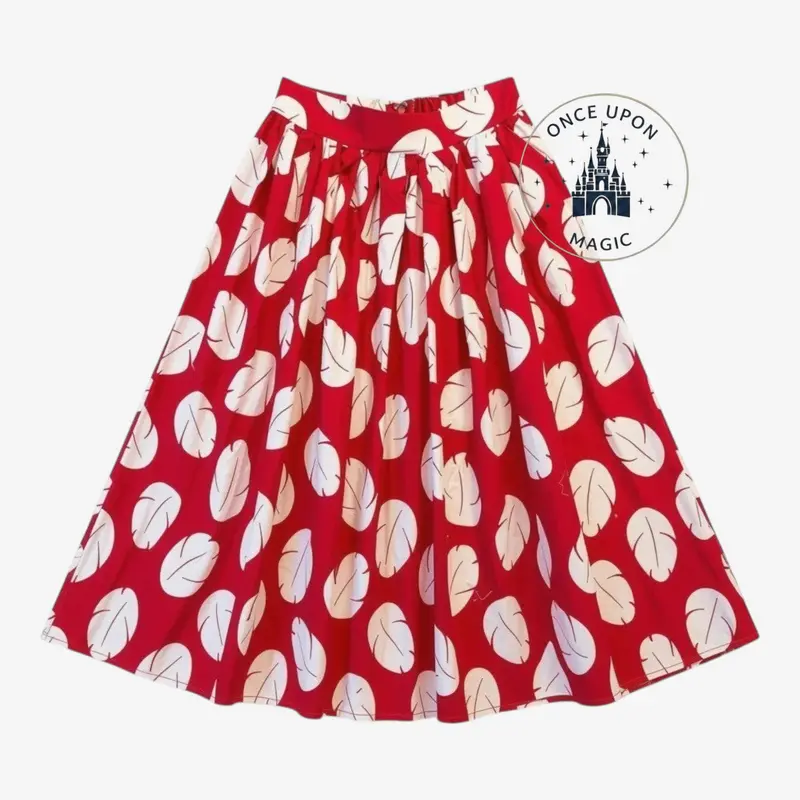 Jupe Mi-longue Évasée Disneybound Lilo – Imprimé Feuille Rouge