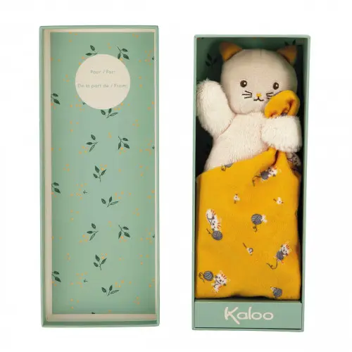 Kaloo - Doudou Chat Jaune - Carré douceur - naissance +