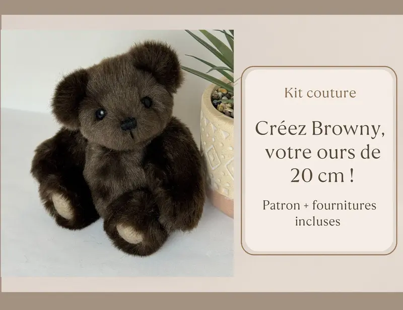 Kit complet pour créer l’ours Browny 20 cm – Patron + fournitures incluses