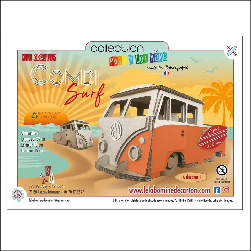 kit créatif - combi surf -le labo mine de carton - 5 ans+