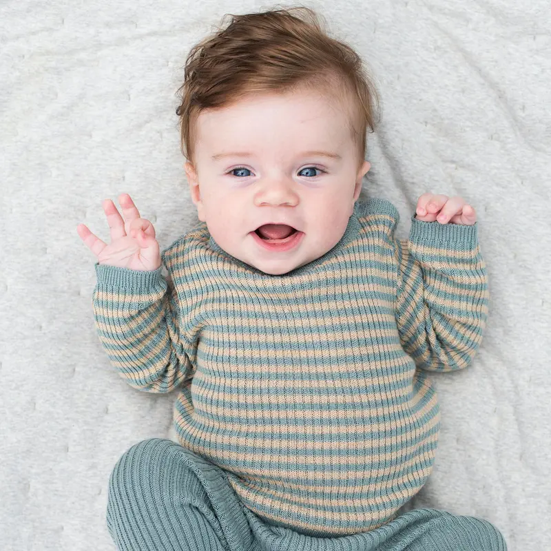 Knitted Cotton Baby Sweater - Safari/Shade - 6m ONLY