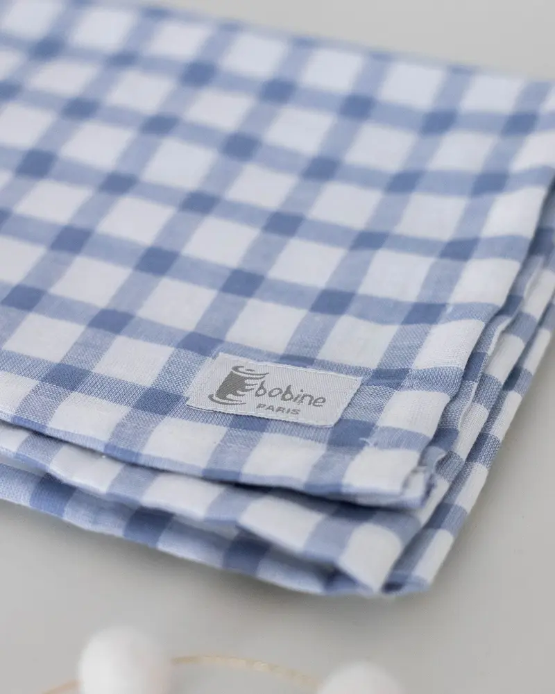 Lange en gaze de coton carreaux bleu