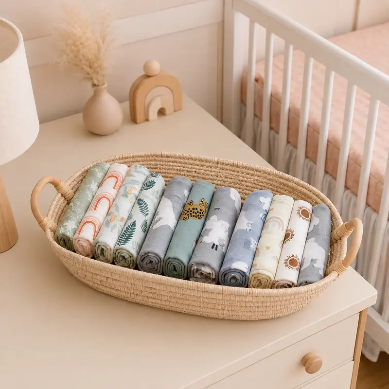 Langes Bébé en Mousseline Coton et Bambou – Lot de 5
