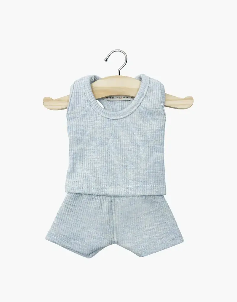 Les P’tits Basiques – Dessous garçon Marcel en bord côte bleu chiné - minikane