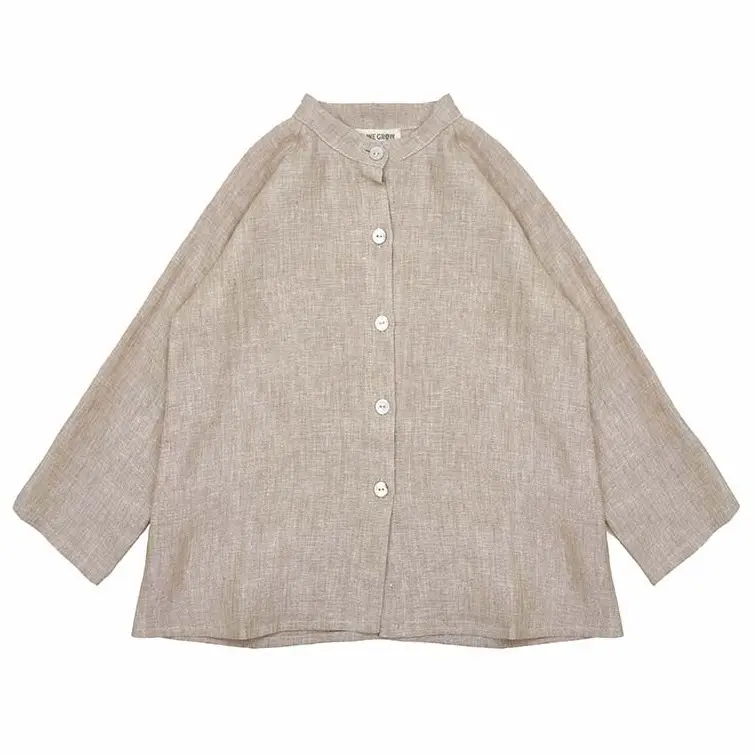 Linen Collarless Shirt - Beige - 18m-8y