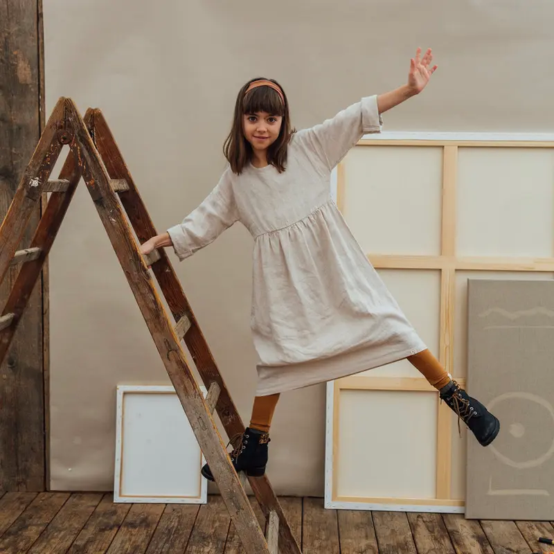 Linen LS Lovis Dress - Pale Clay - 3-10y