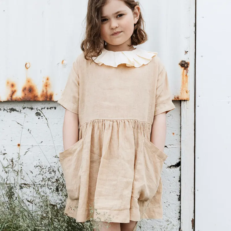 Linen Pocket Dress - Camel - 18m-8y