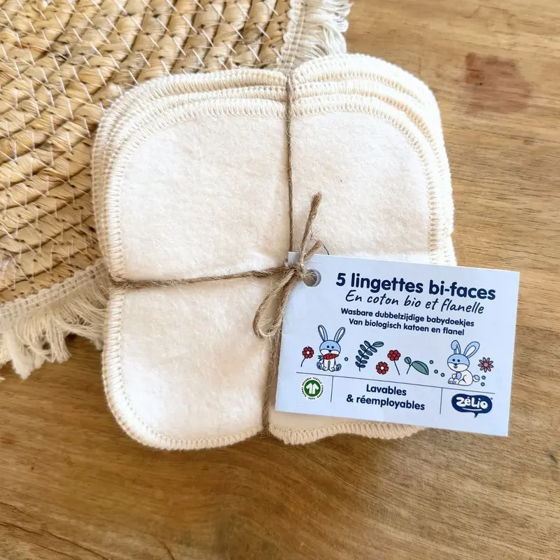 Lingettes lavables biface coton bio Zélio