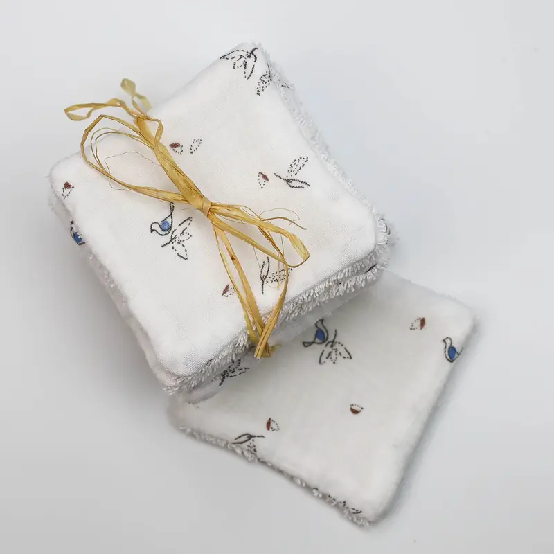 Lingettes lavables fleurs et oiseaux bleu
