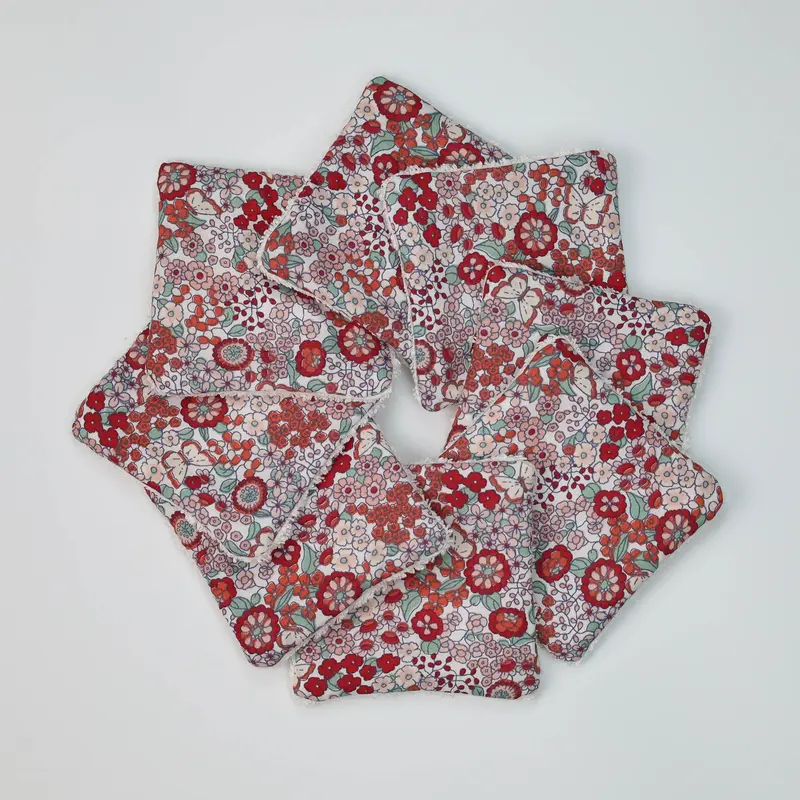 Lingettes lavables fleurs rouge