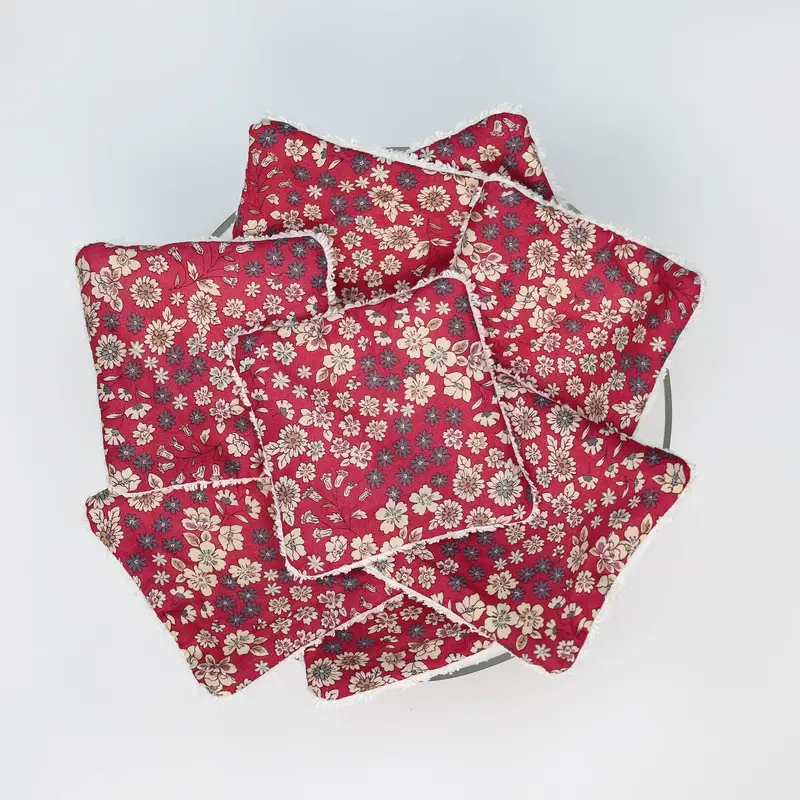 Lingettes lavables framboise à fleurs