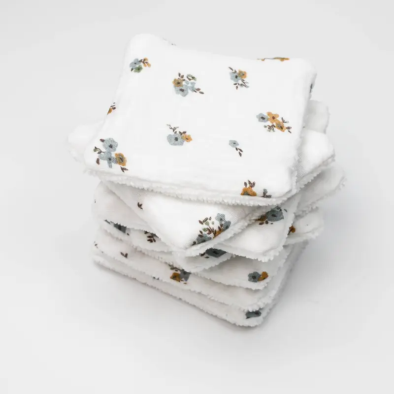 Lingettes lavables petites fleurs bleu et marron