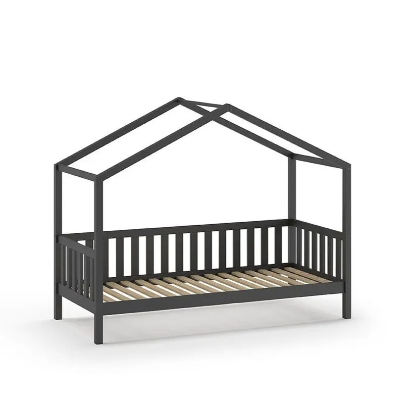 Lit Cabane Dallas Anthracite Avec Grille 90 x 200 cm