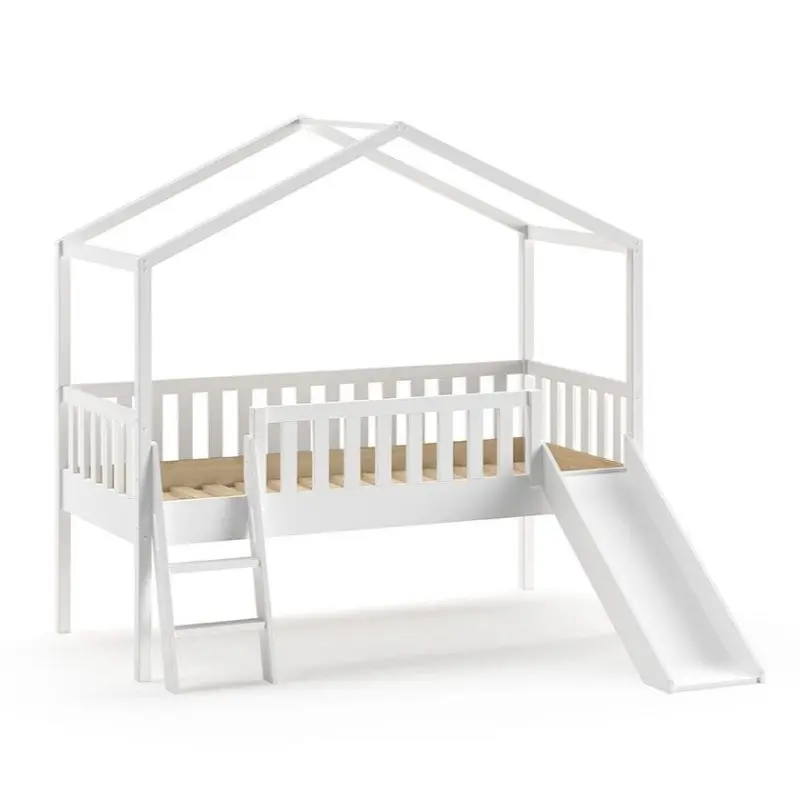 Lit Cabane DALLAS Avec Toboggan 90x200cm Blanc