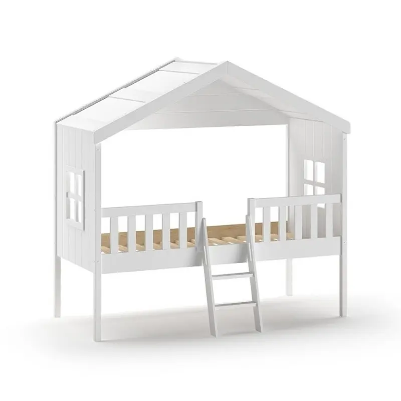 Lit Cabane HOUSEBED Avec Échelle 90x200cm Blanc
