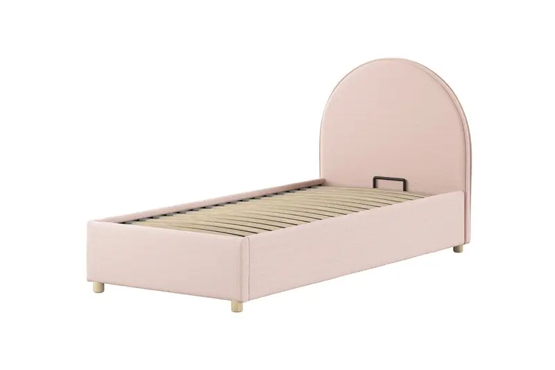 Lit LUNE Stockage 90 X 200 Cm Rose Bouclé