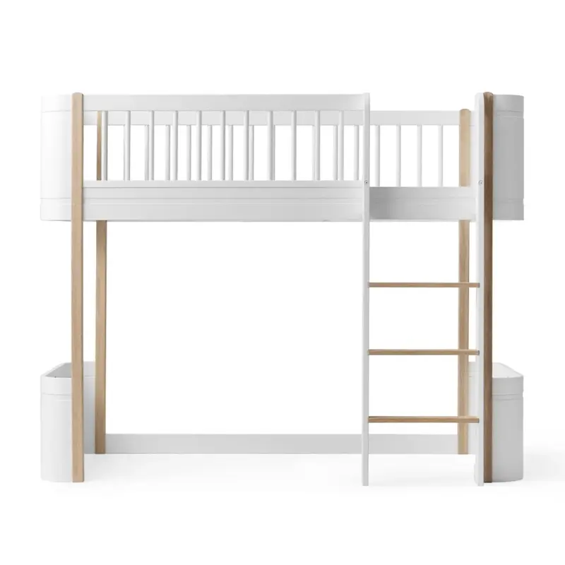 Lit Mezzanine Mi-haut Wood Mini+, Blanc/Chêne