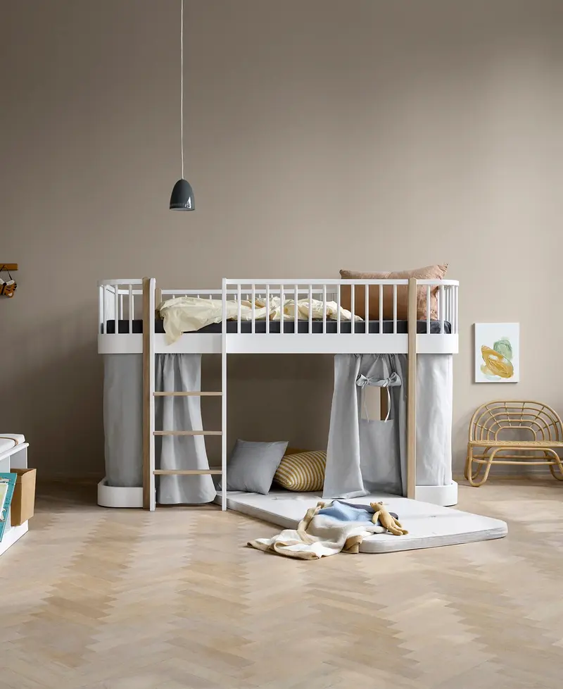 Lit Mezzanine Mi-haut Wood Original, Blanc/Chêne