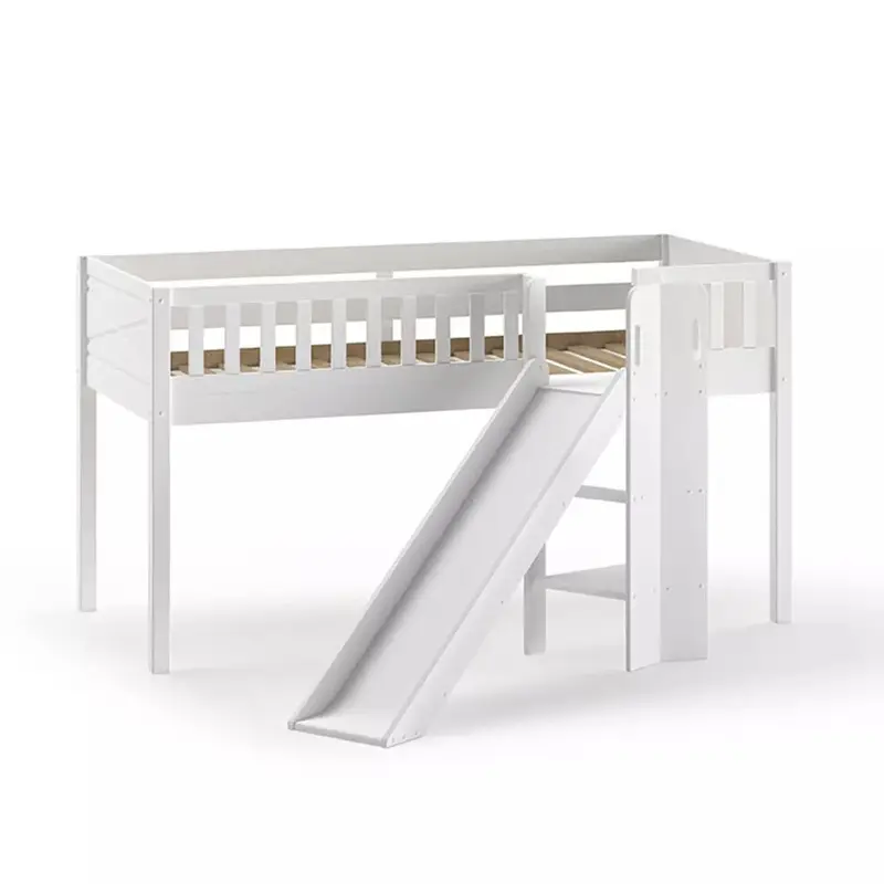 Lit Mezzanine Mi-Hauteur (H 115cm) SCOTT Avec Toboggan 90 X 200 cm Blanc