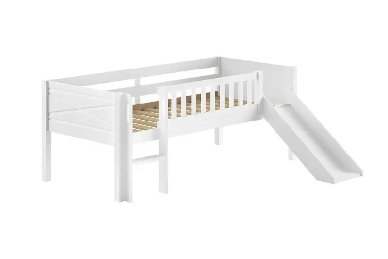 Lit Mezzanine Mi-Hauteur (H 85cm) SCOTT Avec Toboggan 90 X 200 cm Blanc