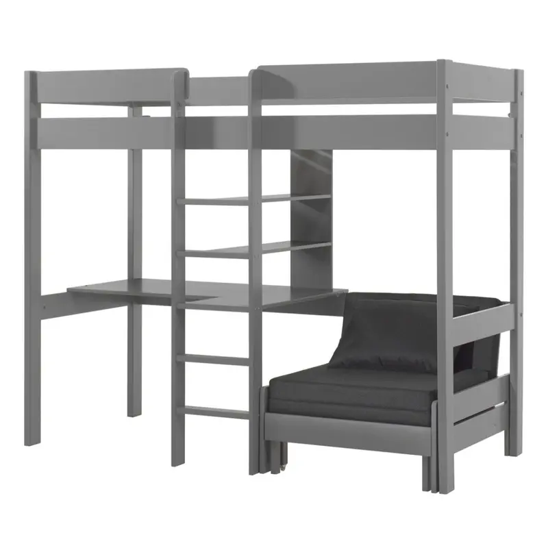 Lit Mezzanine PINO Avec Fauteuil 90 X 200 cm Gris
