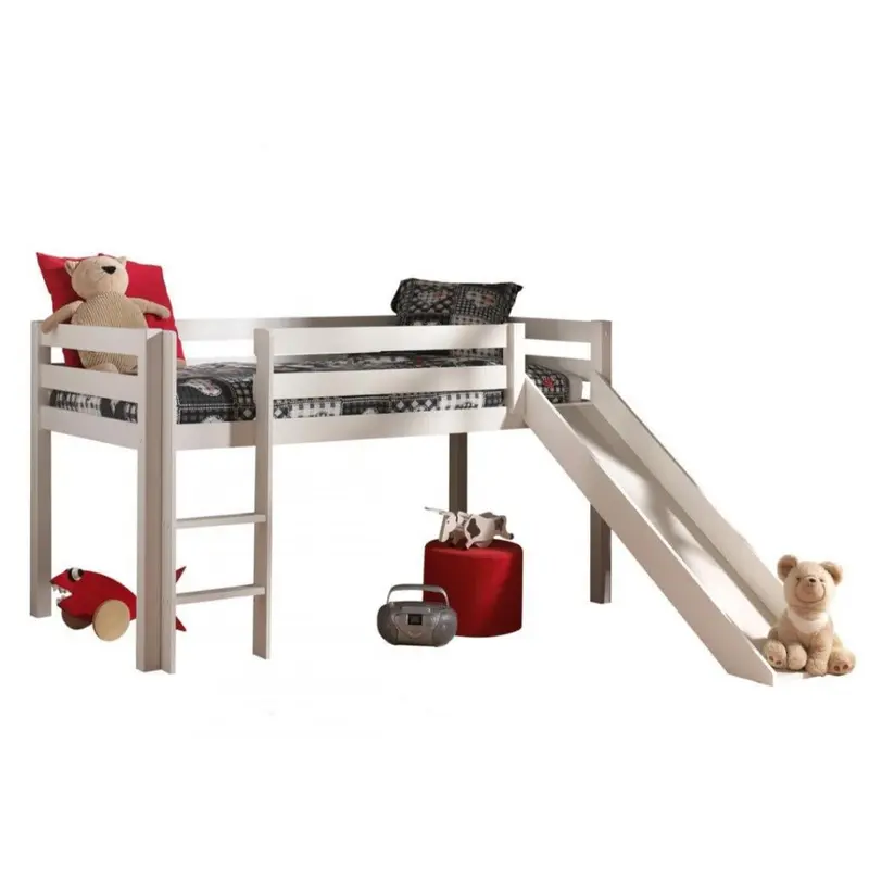 Lit Mi-Hauteur (H 115cm) PINO Avec Toboggan 90 x 200 cm Blanc