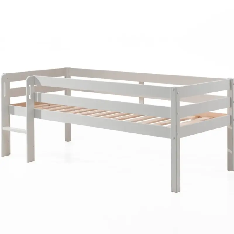Lit Mi-Hauteur (H 85cm) PINO Avec Échelle 90 x 200 cm Blanc
